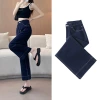 Denim blue soft denim wide-leg pants for women's summer, thin 2024 new high-waisted 9-inch straight leg pants for short women details Picture
